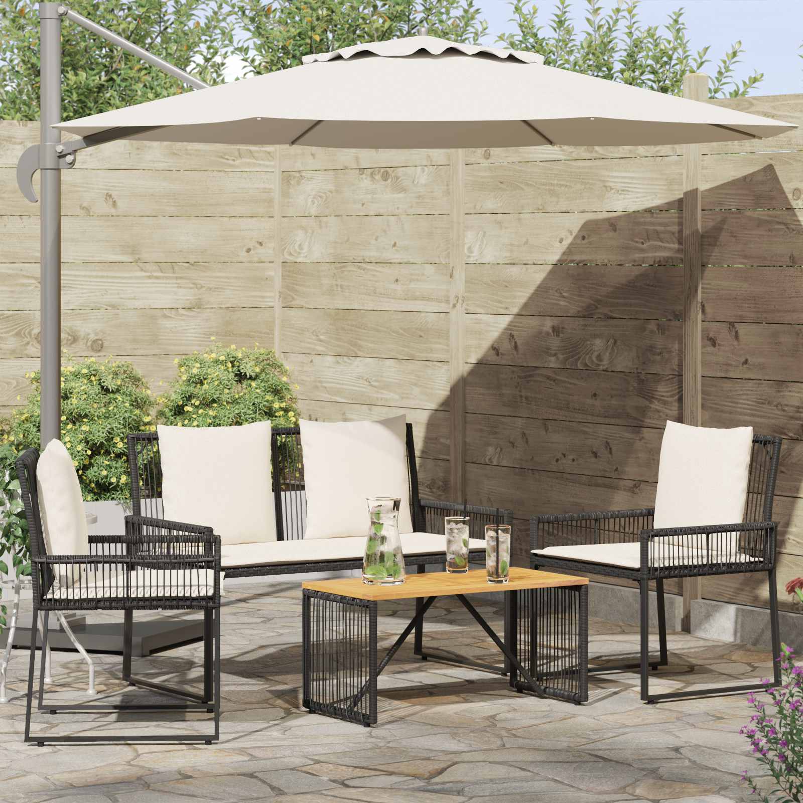 vidaXL Set de Mobilier pentru Exterior 4 pcs Negru și Alb crem