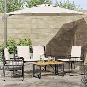 Zunanji pohištveni set 4 pcs Črna in krem bela poli ratan