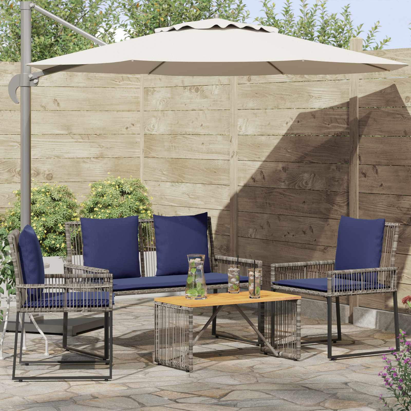 vidaXL Set de Mobilier pentru Exterior 9 pcs Gri și albastru marin