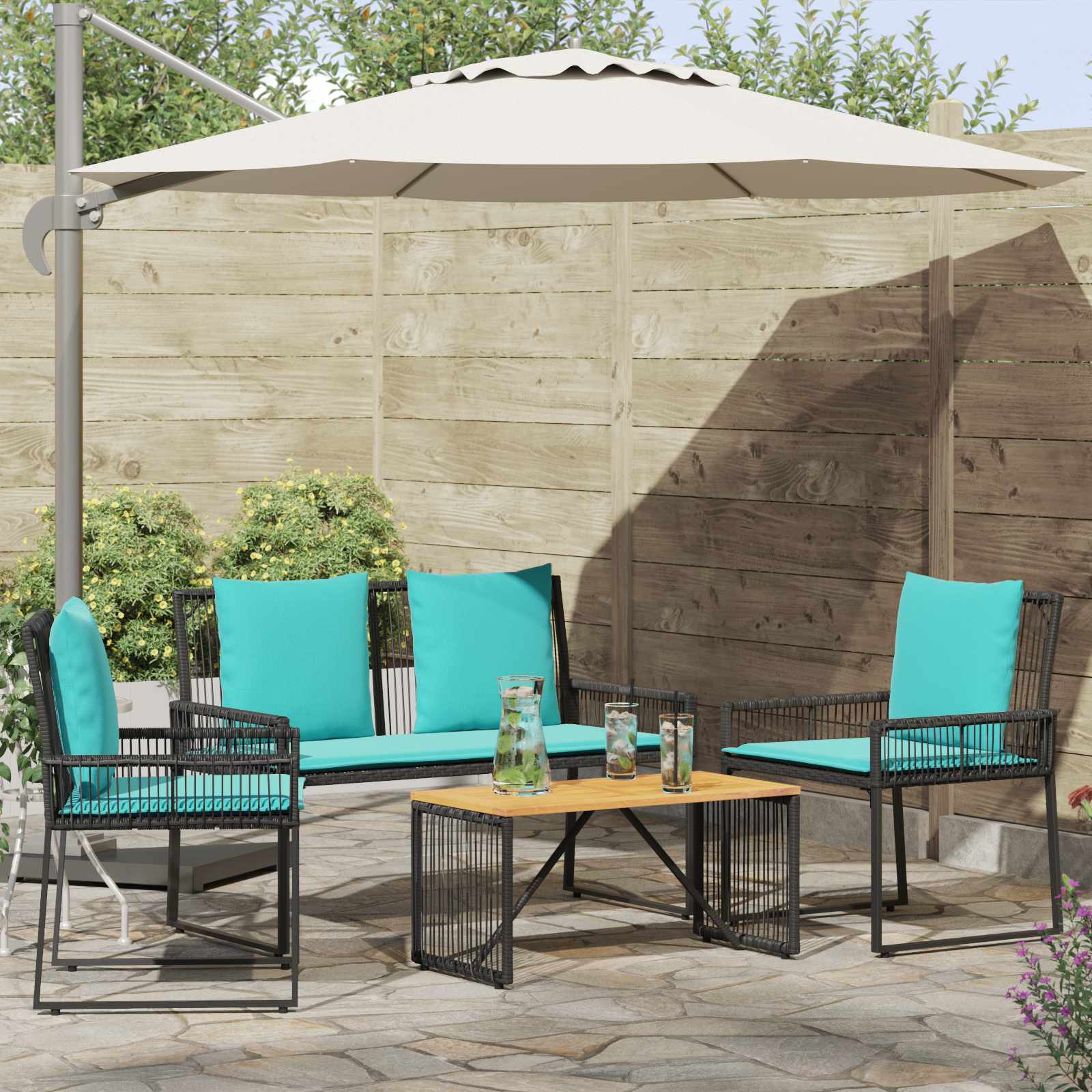 vidaXL Set de Mobilier pentru Exterior cu pernă 9 pcs Negru și Turcoaz