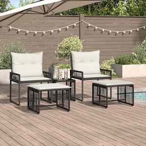 Zunanji pohištveni set 11 pcs Črna in krem bela poli ratan