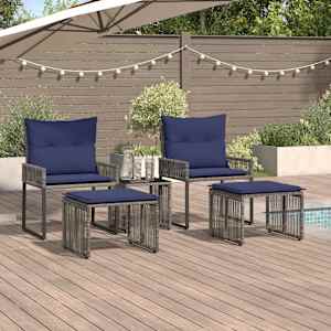 Zunanji pohištveni set z blazino 11 pcs Siva in mornarsko modra