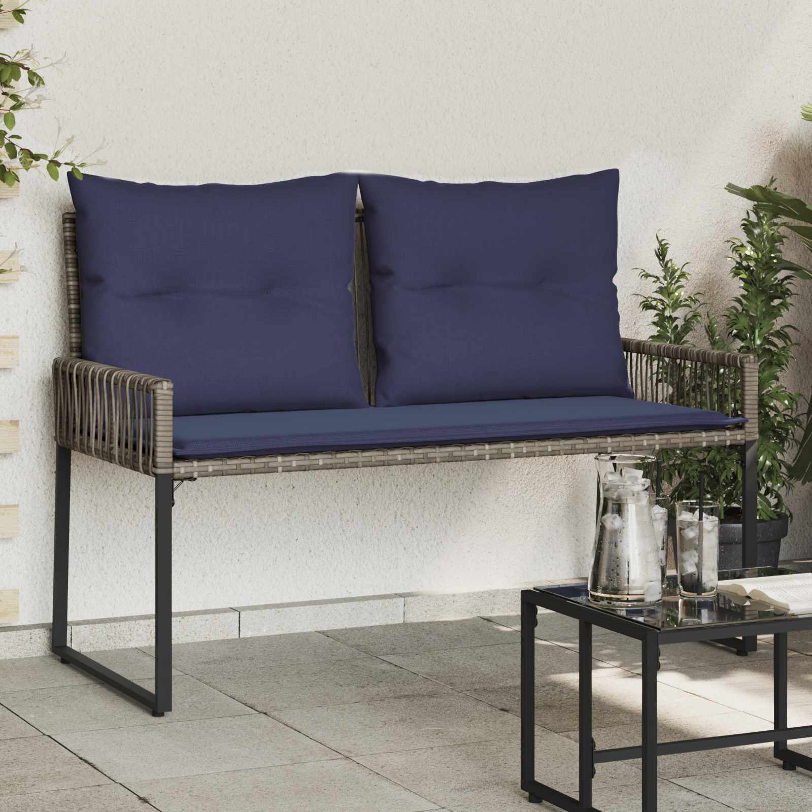 vidaXL Bancă de exterior 4 pcs Gri și albastru marin poliratan
