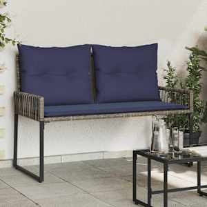 Zunanja klop z blazino 4 pcs Siva in mornarsko modra poli ratan