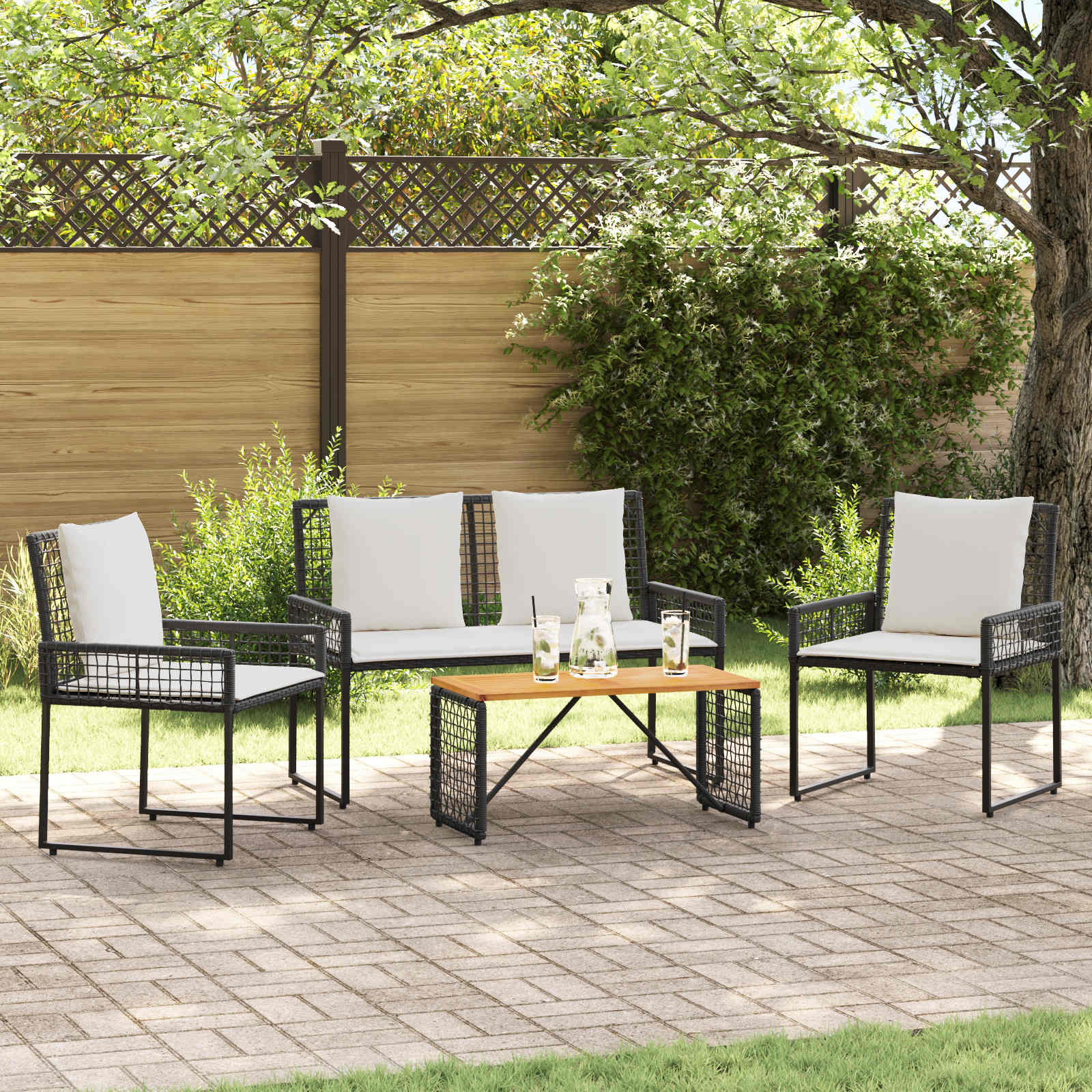 vidaXL Set de Mobilier pentru Exterior 4 pcs Negru și Alb crem