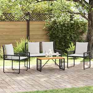 Zunanji pohištveni set z blazino 4 pcs Črna in krem bela