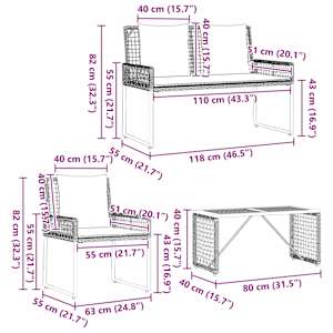 Sada venkovního nábytku s polštářem 4 pcs Černá a krémově bílá - obrázek 13