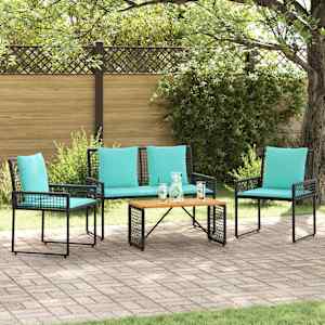 Zunanji pohištveni set z blazino 4 pcs Črna in turkizna