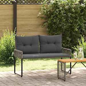 Zunanja klop z blazino Siv 118 x 55 x 82 cm PE ratan in tkanina