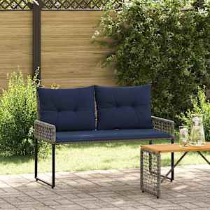 Zunanja klop z blazino Siva in mornarska 118 x 55 x 82 cm