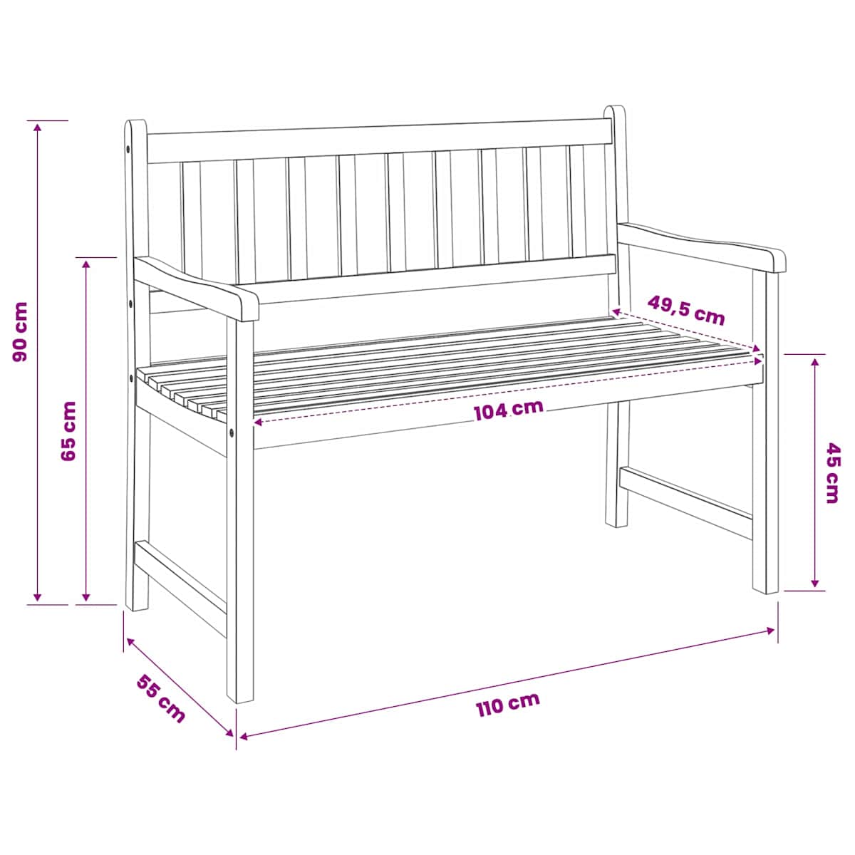 Havebænk 2-Antal sæder 110 x 55 x 90 cm Massivt Akacietræ - Billede 7