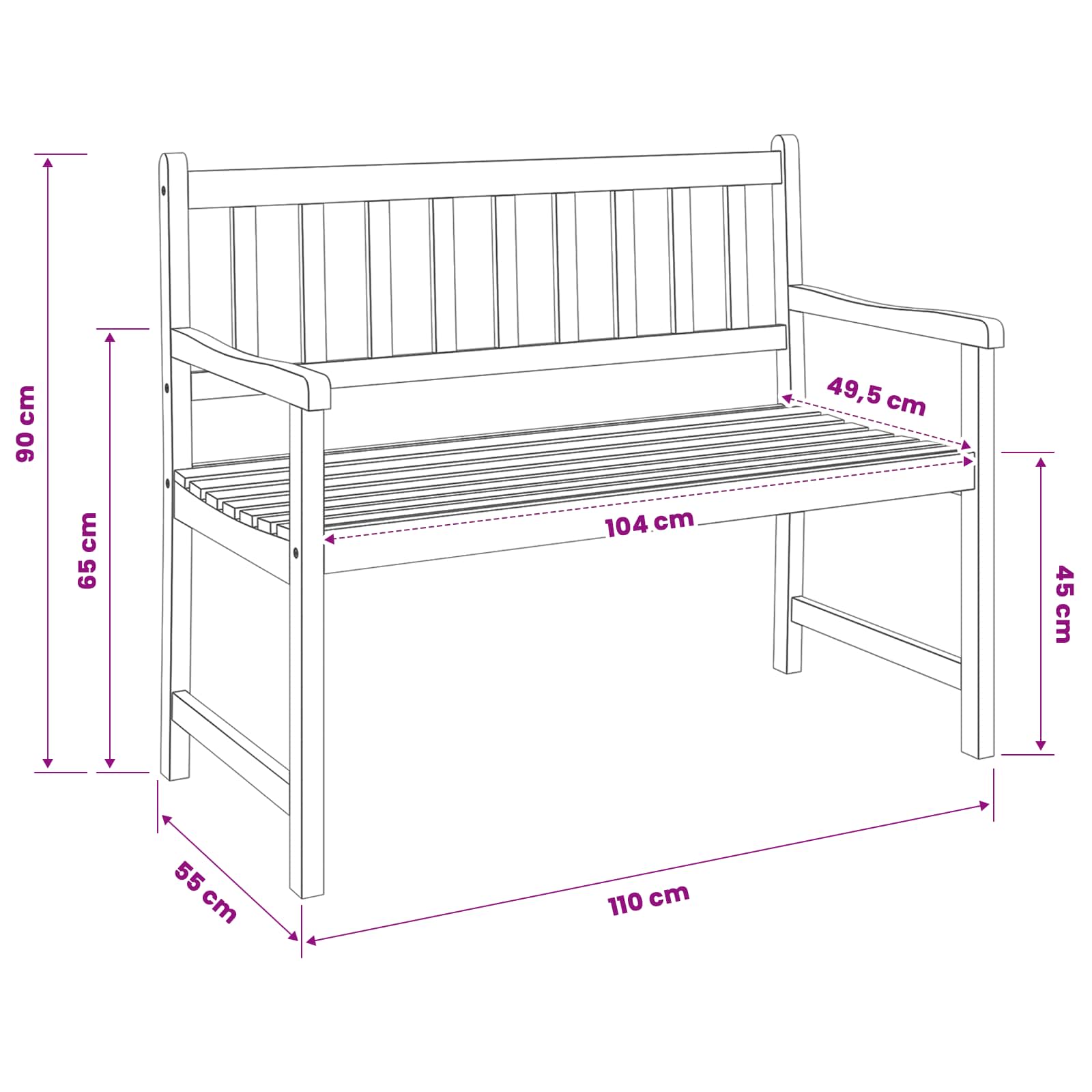 Garden Bench 2 Seater size guide
