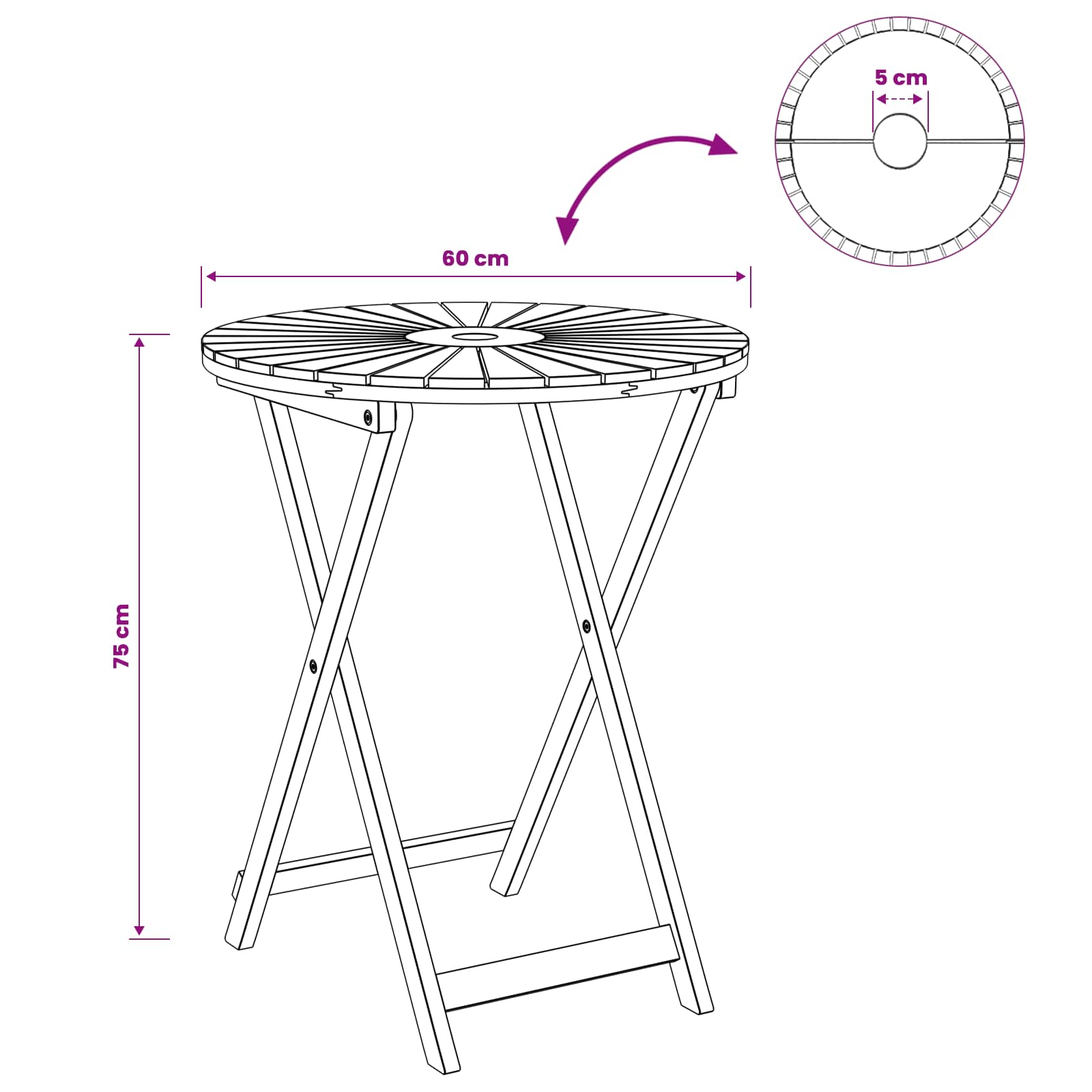 Vouw Tuin Tafel Naturel Ø60 x 75 cm Massief Acaciahout image 9