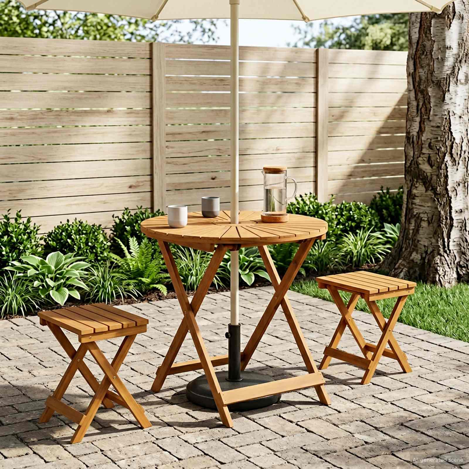 Vouw Tuin Tafel Naturel Ø70 x 75 cm Massief Acaciahout image 1