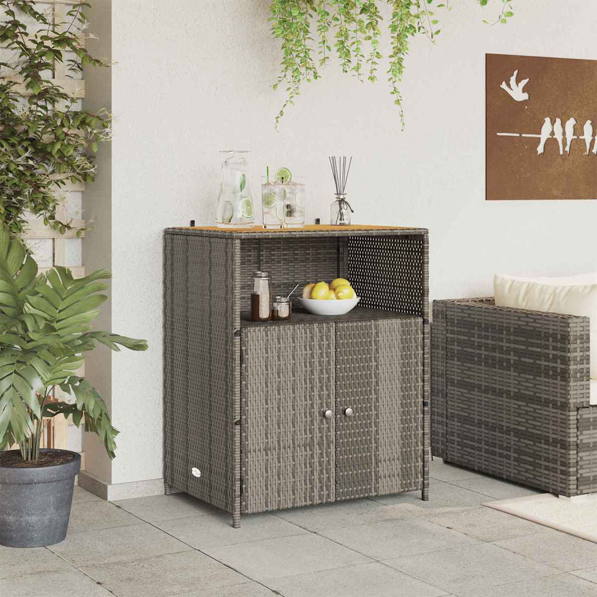 Kabinet med hylde Grå 70 x 50 x 87 cm Polyester og Roly Rattan - Billede 3