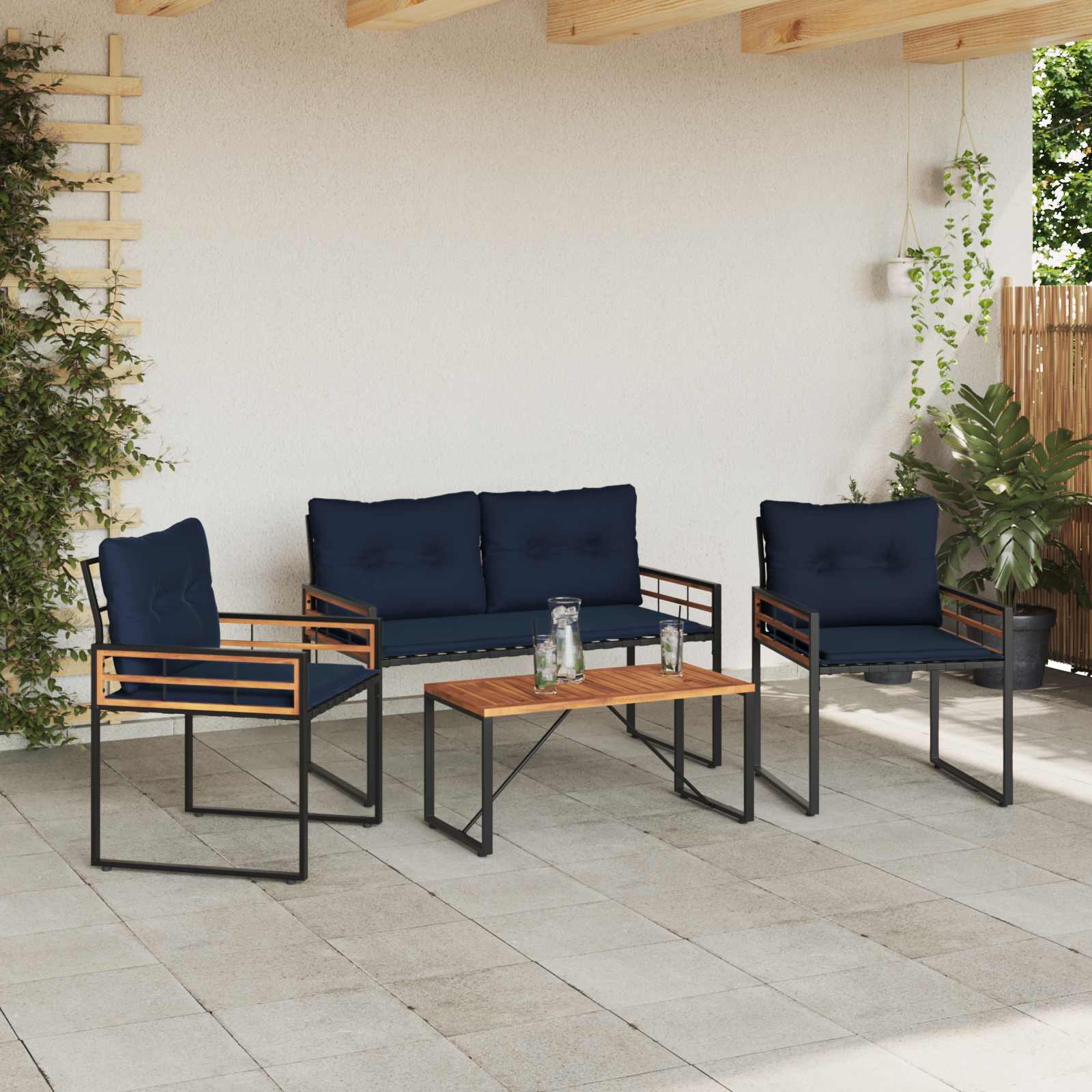 Set de Mobilier pentru Exterior cu pernă 4 pcs Bleumarin [3]