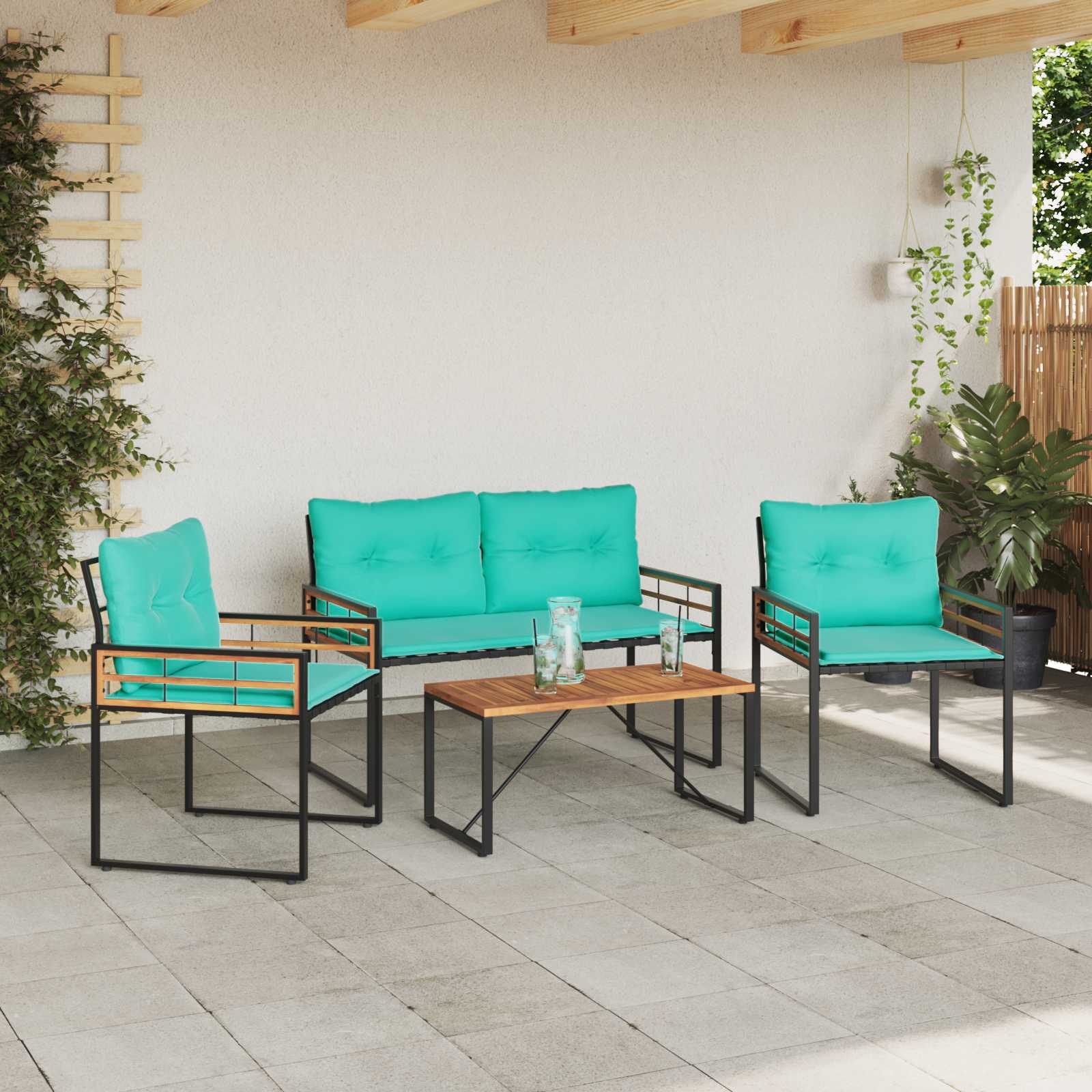 Set de Mobilier pentru Exterior cu pernă 4 pcs Turcoaz [3]