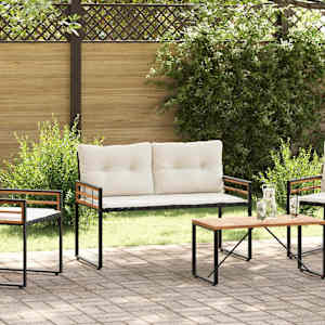 Lesena ležajna klop z blazino Enobarvno krema 114 x 55 x 77 cm