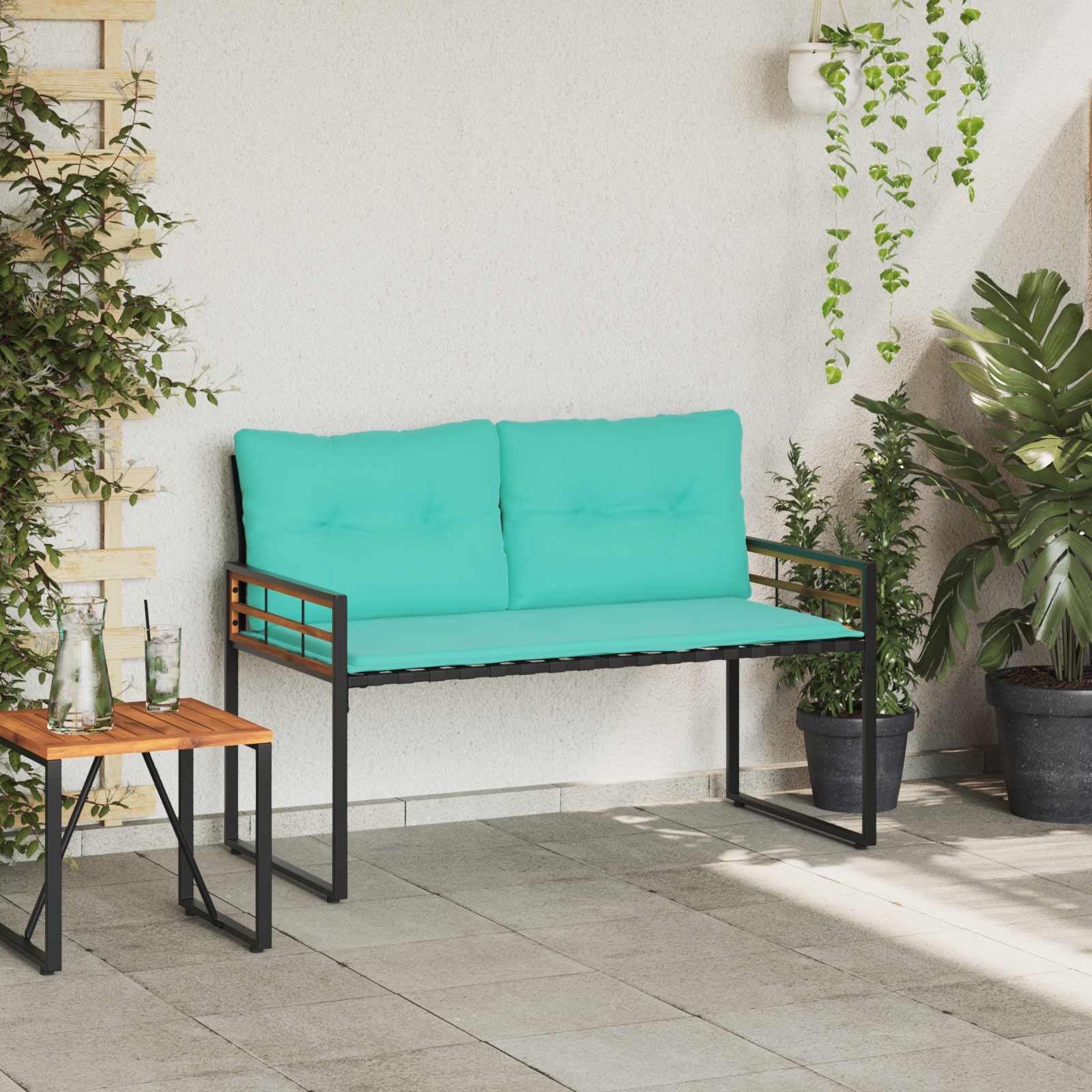 vidaXL Houten Laag Bank met kussen Effen Turquoise 114 x 55 x 77 cm