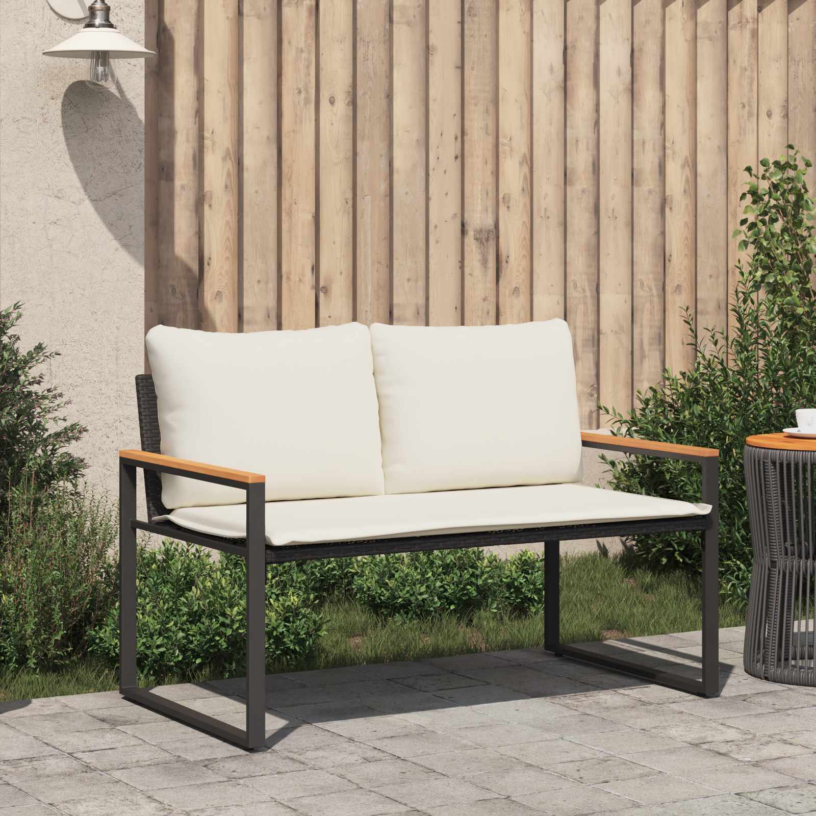 vidaXL Bank met kussen Zwart en Cream Wit 115 x 65 x 72 cm Rattan