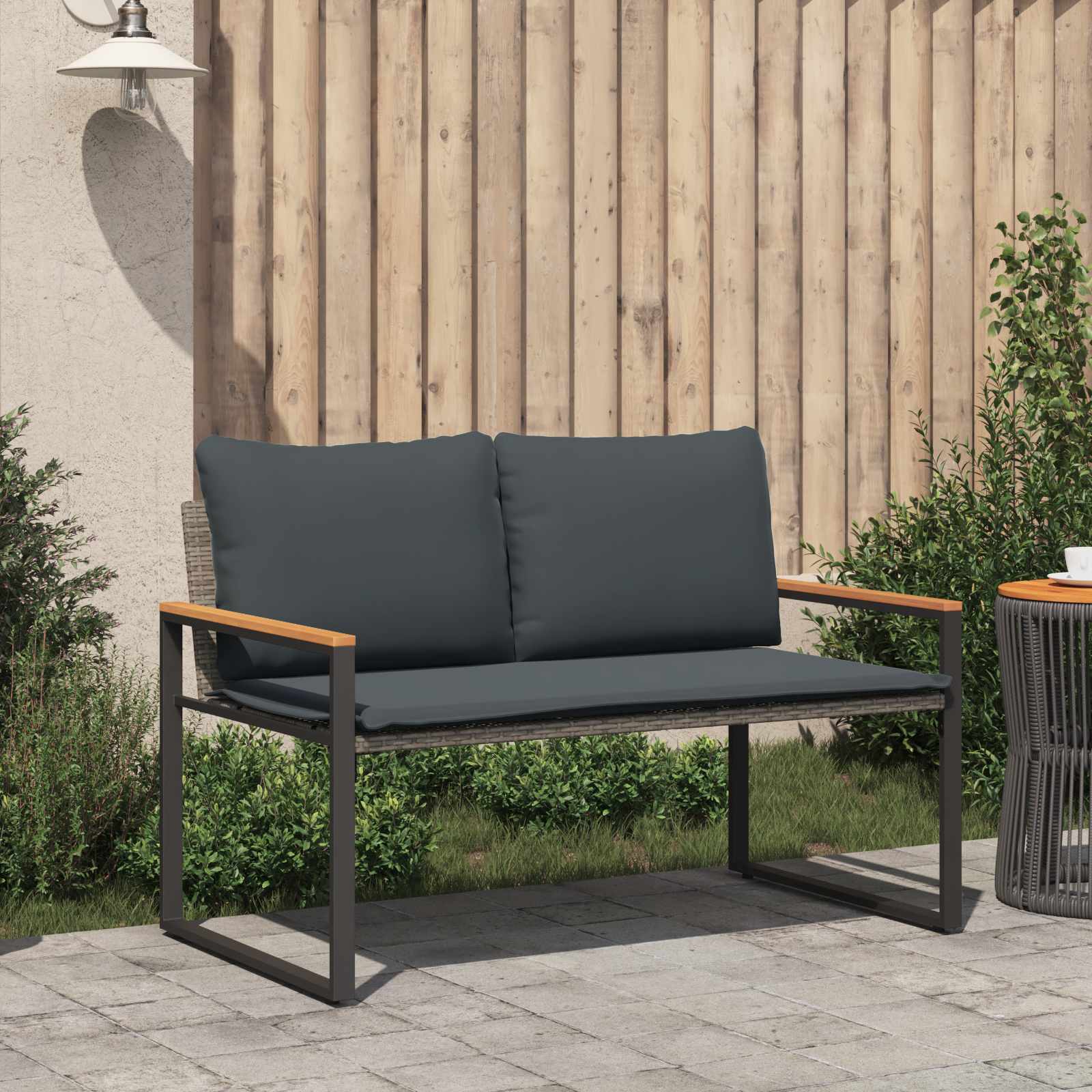 vidaXL Bank met kussen Grijs en Donkergrijs 115 x 65 x 72 cm Rattan