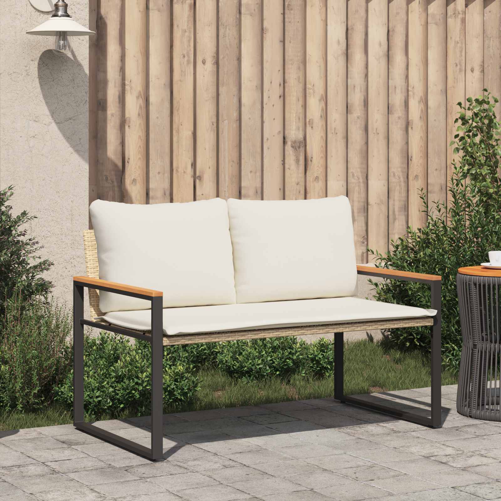 vidaXL Bank met kussen Beige en Crème Wit 115 x 65 x 72 cm Rattan