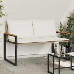 lavice s polštářem Beige a krémová bílá 115 x 65 x 72 cm Ratan - obrázek 1