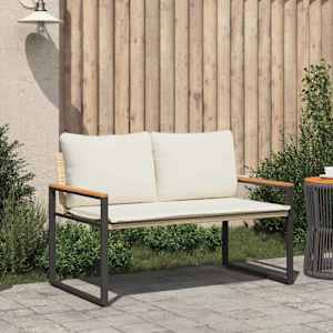 lavice s polštářem Beige a krémová bílá 115 x 65 x 72 cm Ratan - obrázek 3