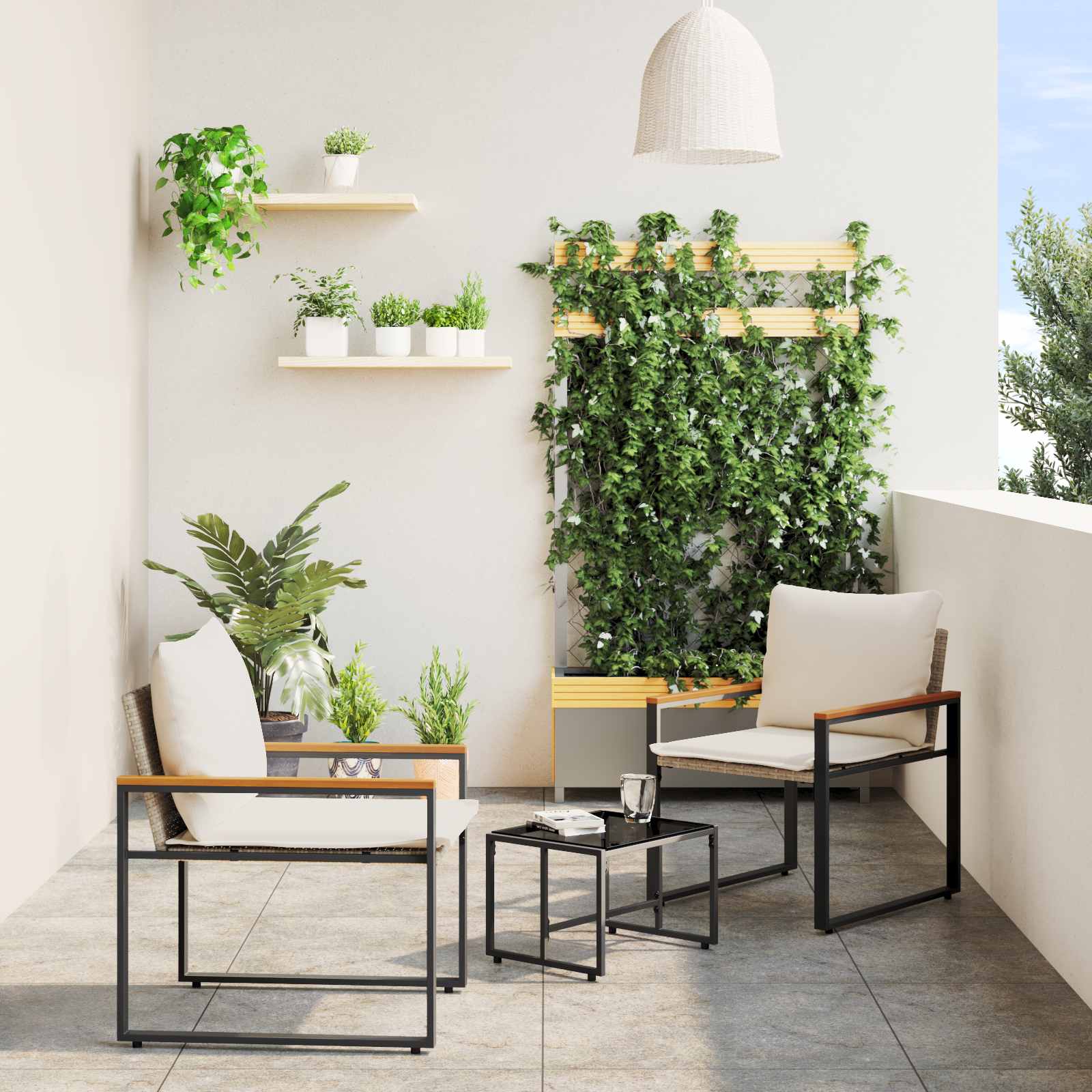 vidaXL Seturi de mobilier cu pernă 3 pcs Bej și alb crem Ratan