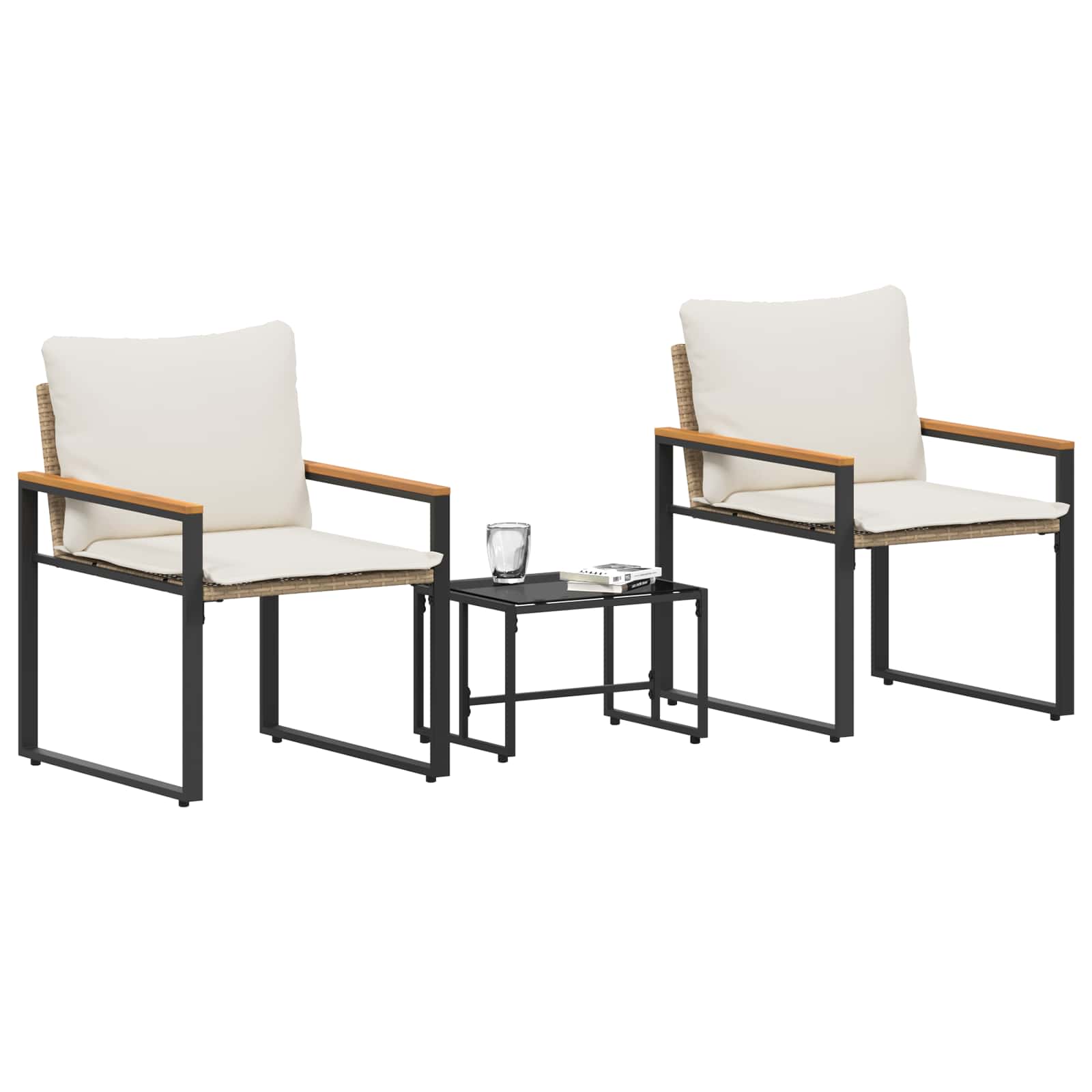 vidaXL Meubelsets met kussen 3 pcs Beige en Crème Wit Rattan