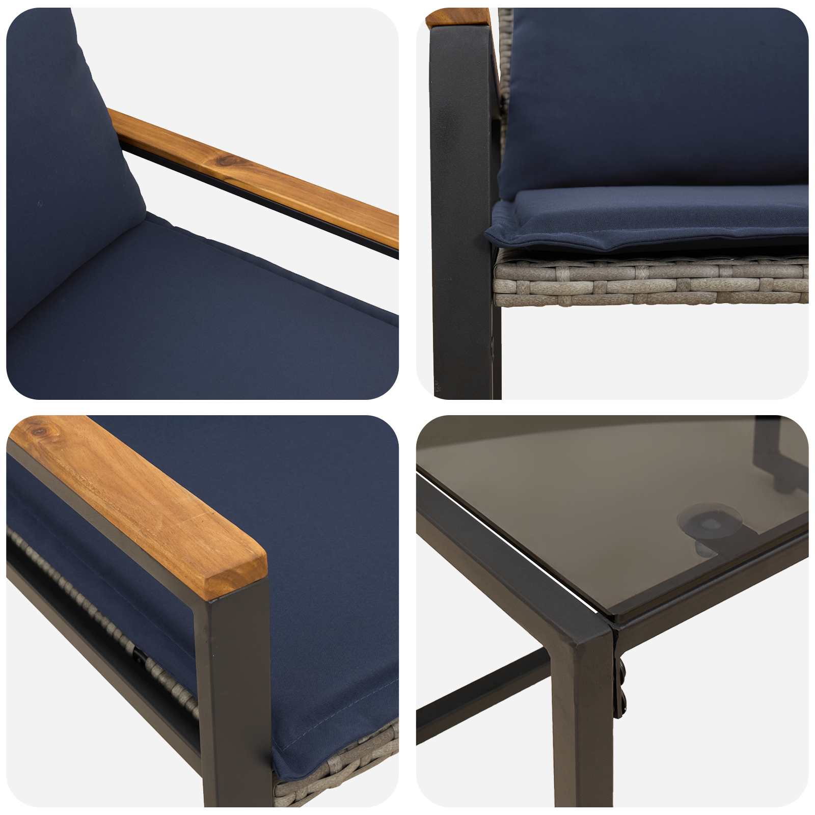 Seturi de mobilier cu pernă 3 pcs Gri și albastru marin Ratan [8]