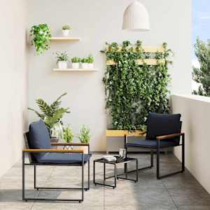 Kompleti pohištva z blazino 3 pcs Siva in mornarsko modra Ratan