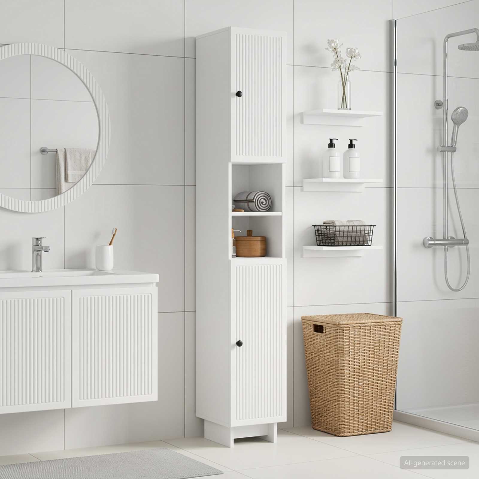 vidaXL Badrumsskåp med Öppen Hylla EDE Vit 30 x 31 x 190 cm