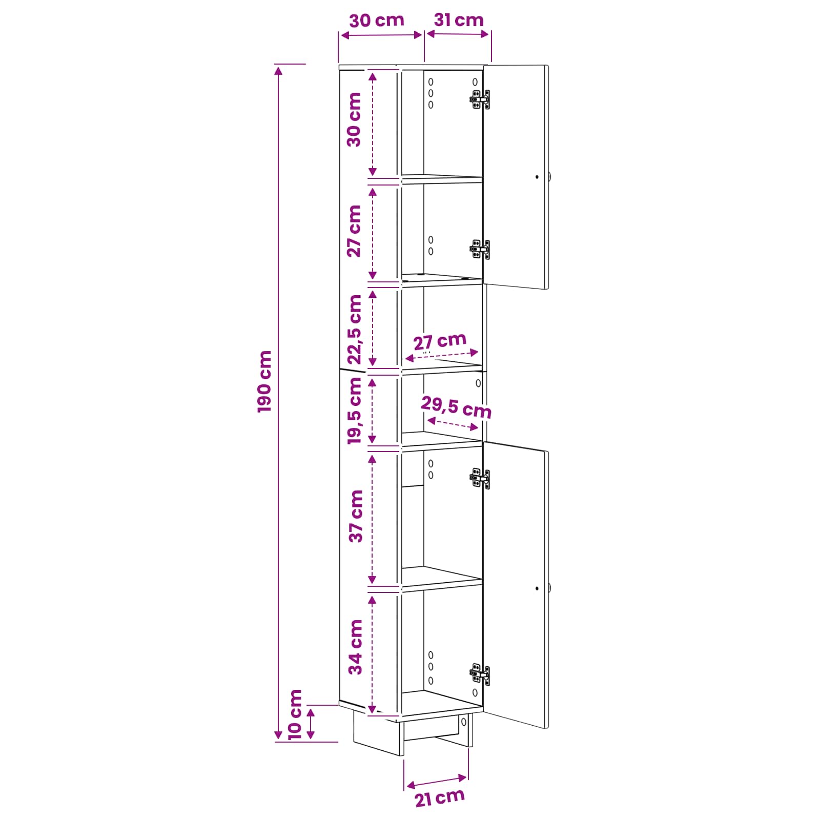Bathroom Cabinet with Open Shelf EDE size guide