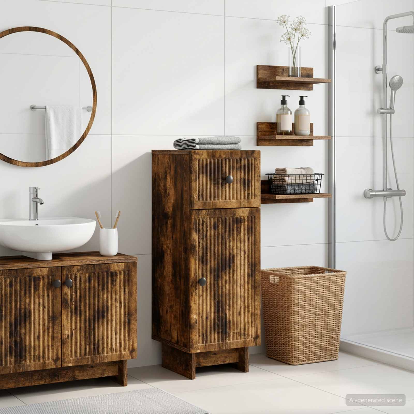 Armario de Almacenamiento para Baño EDE Roble Ahumado