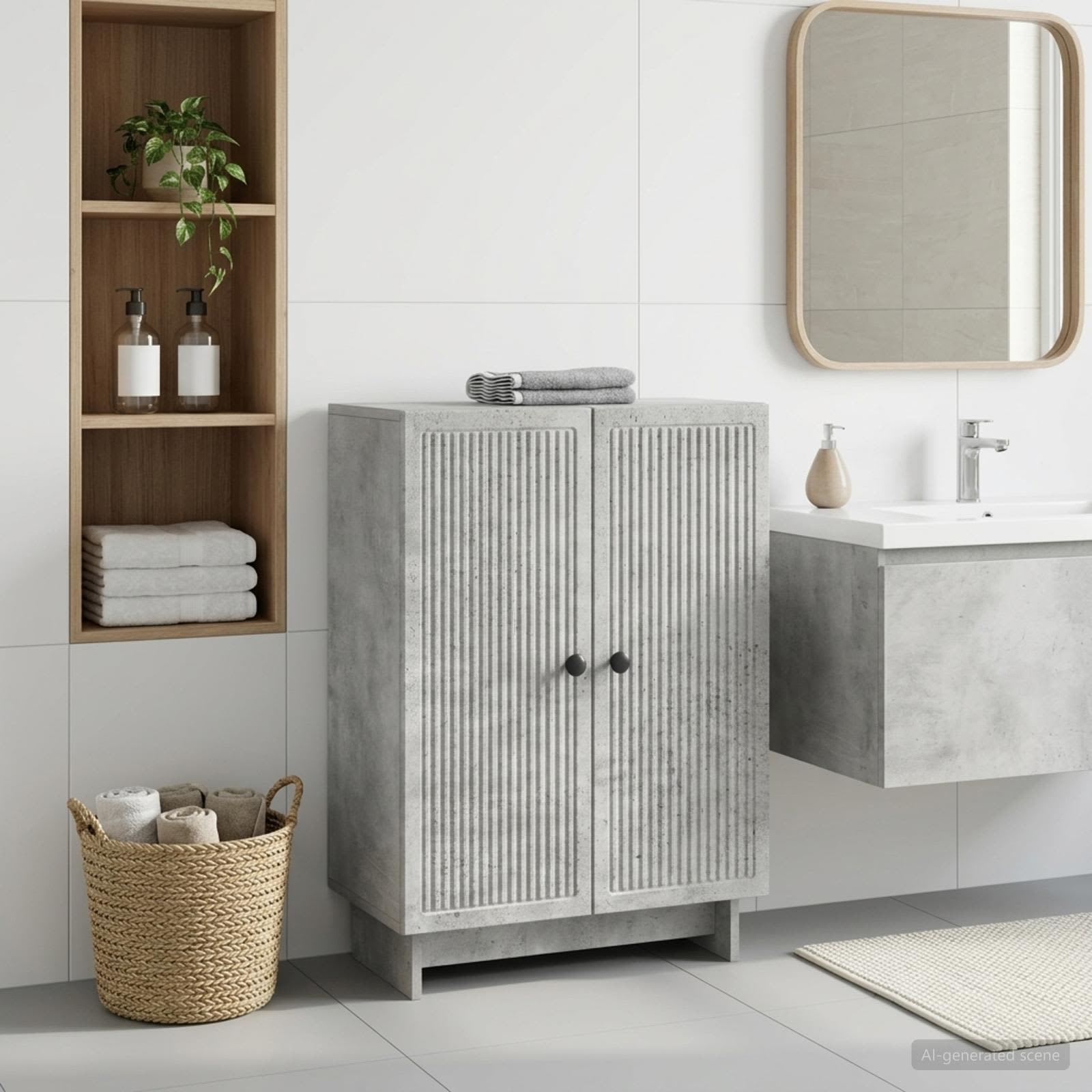 vidaXL Badrumsskrubb EDE Betonggrå 59,5 x 31 x 80 cm Konstruerat trä