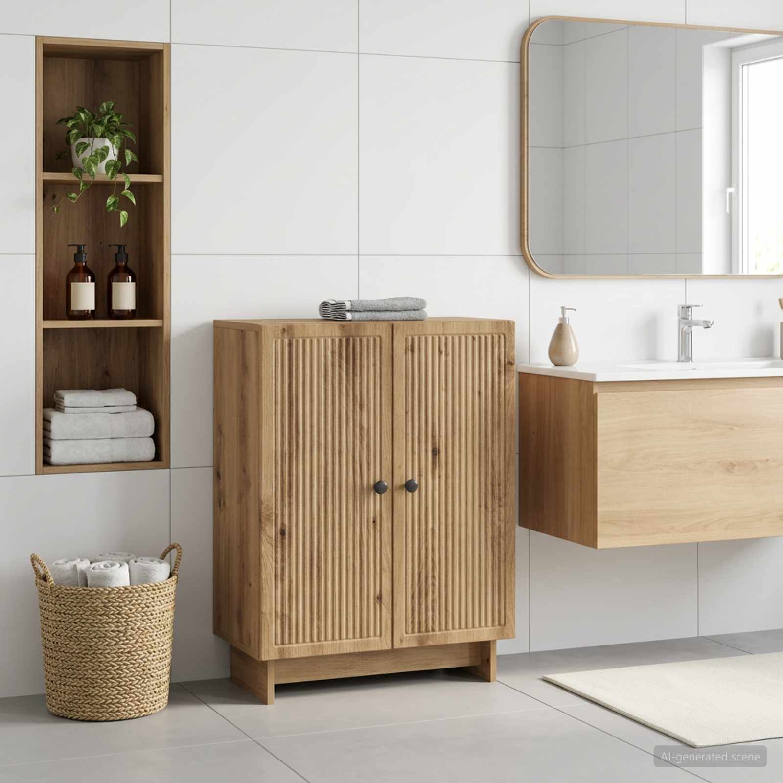 Badkamer Opbergkast EDE Artisanaal eiken 59,5 x 31 x 80 cm