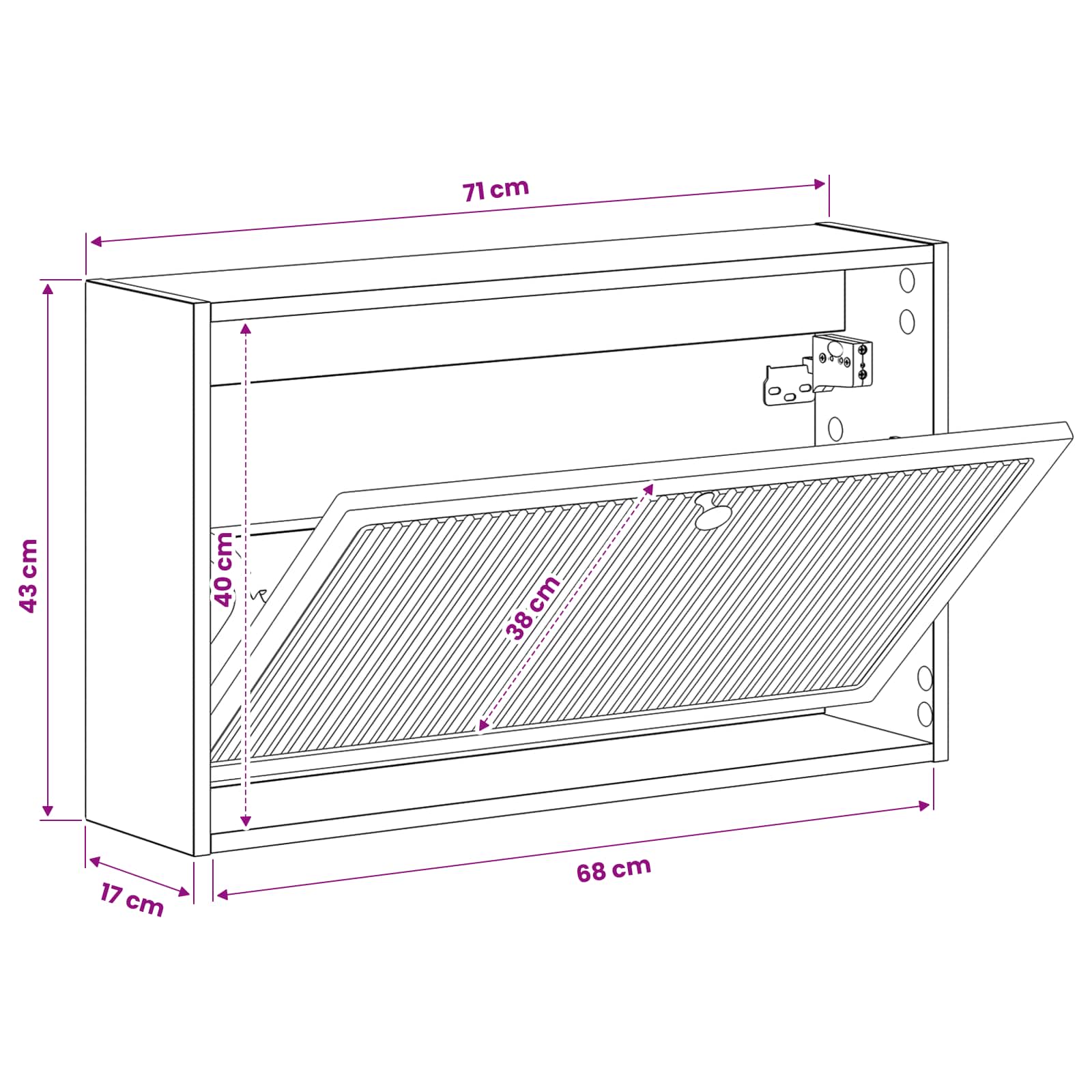 Wandgemonteerde Schoenkast EDE 71 x 17 x 43 cm Bewerkt hout image 8