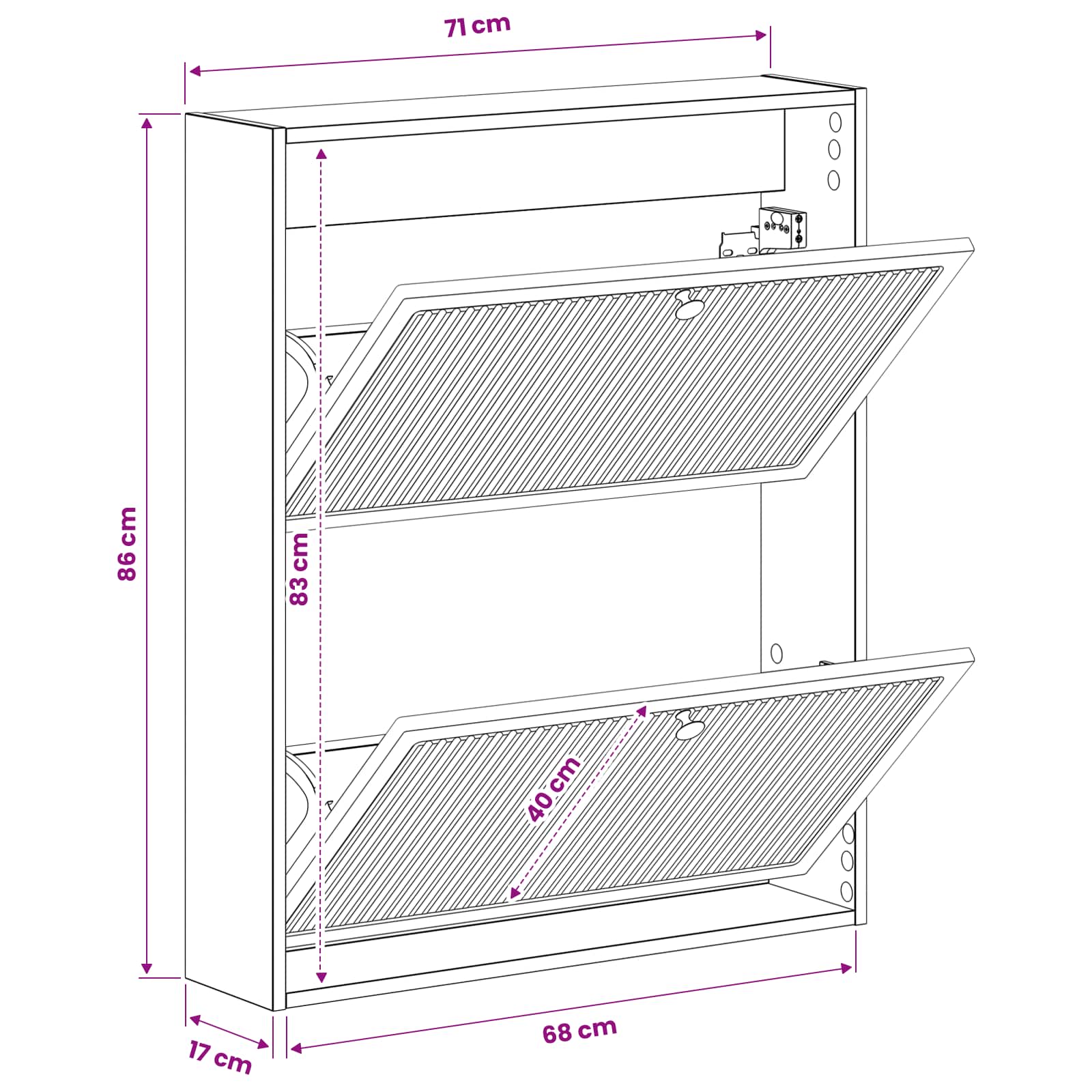 Wandgemonteerde Schoenkast EDE 71 x 17 x 86 cm Bewerkt hout image 7