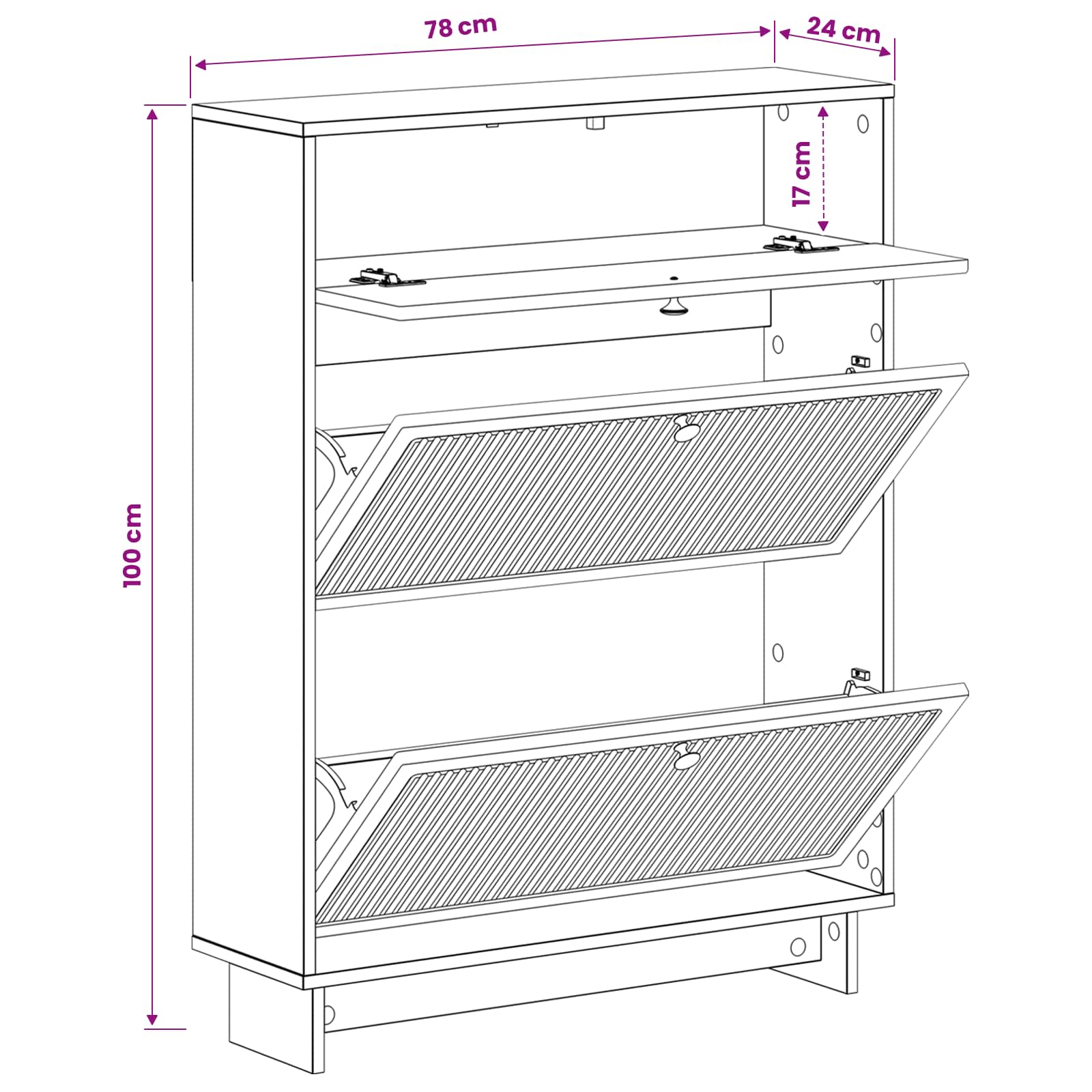 Schoenenkast EDE 78 x 24 x 103 cm Bewerkt hout Hoogglans Wit image 8