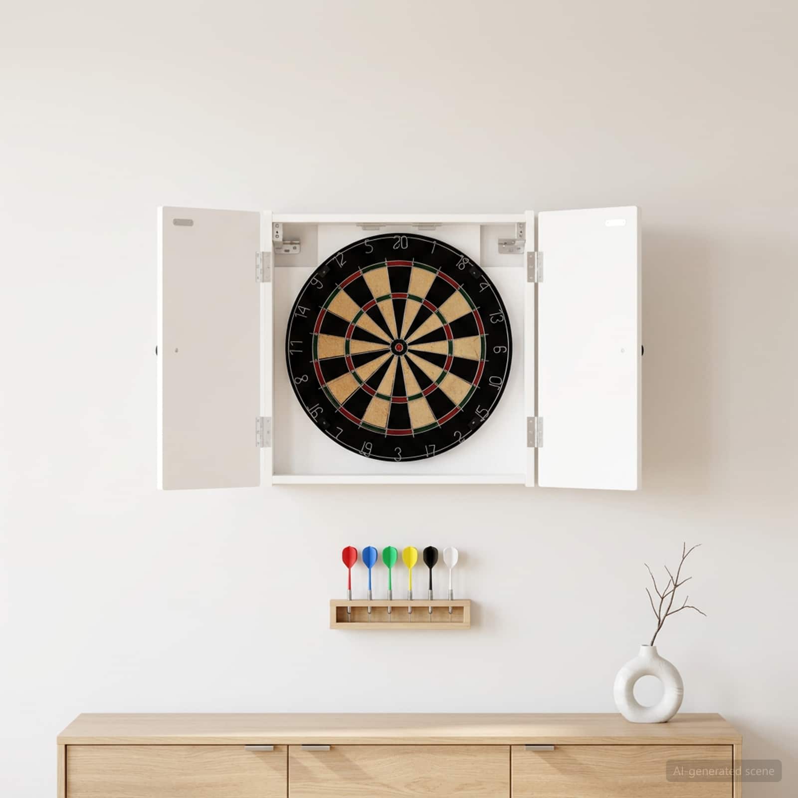 Dartbord Kabinet EDE Wit 52,5 x 10,5 x 53,5 cm Bewerkt hout