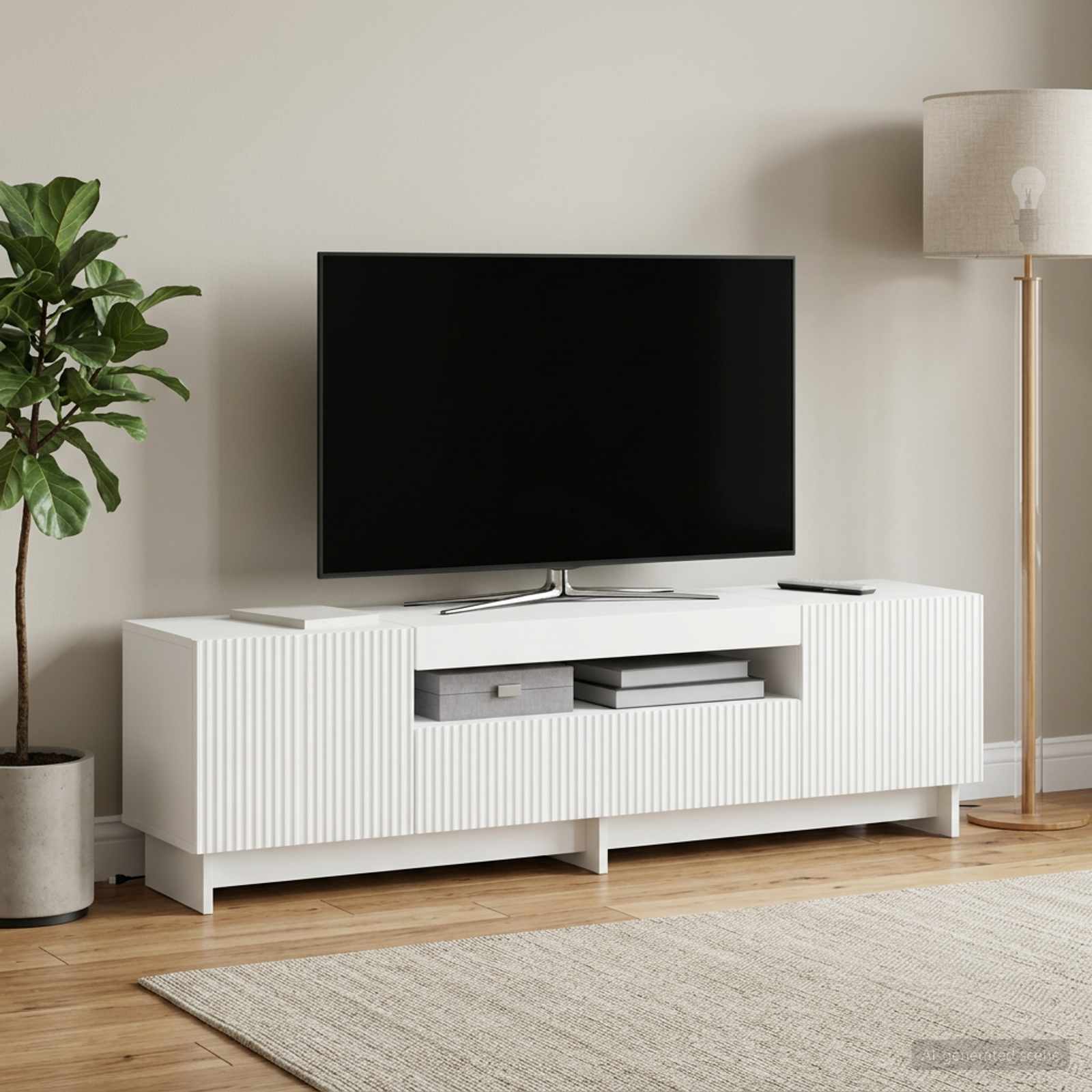 LED TV-kaappi valkoinen Tekninen puu