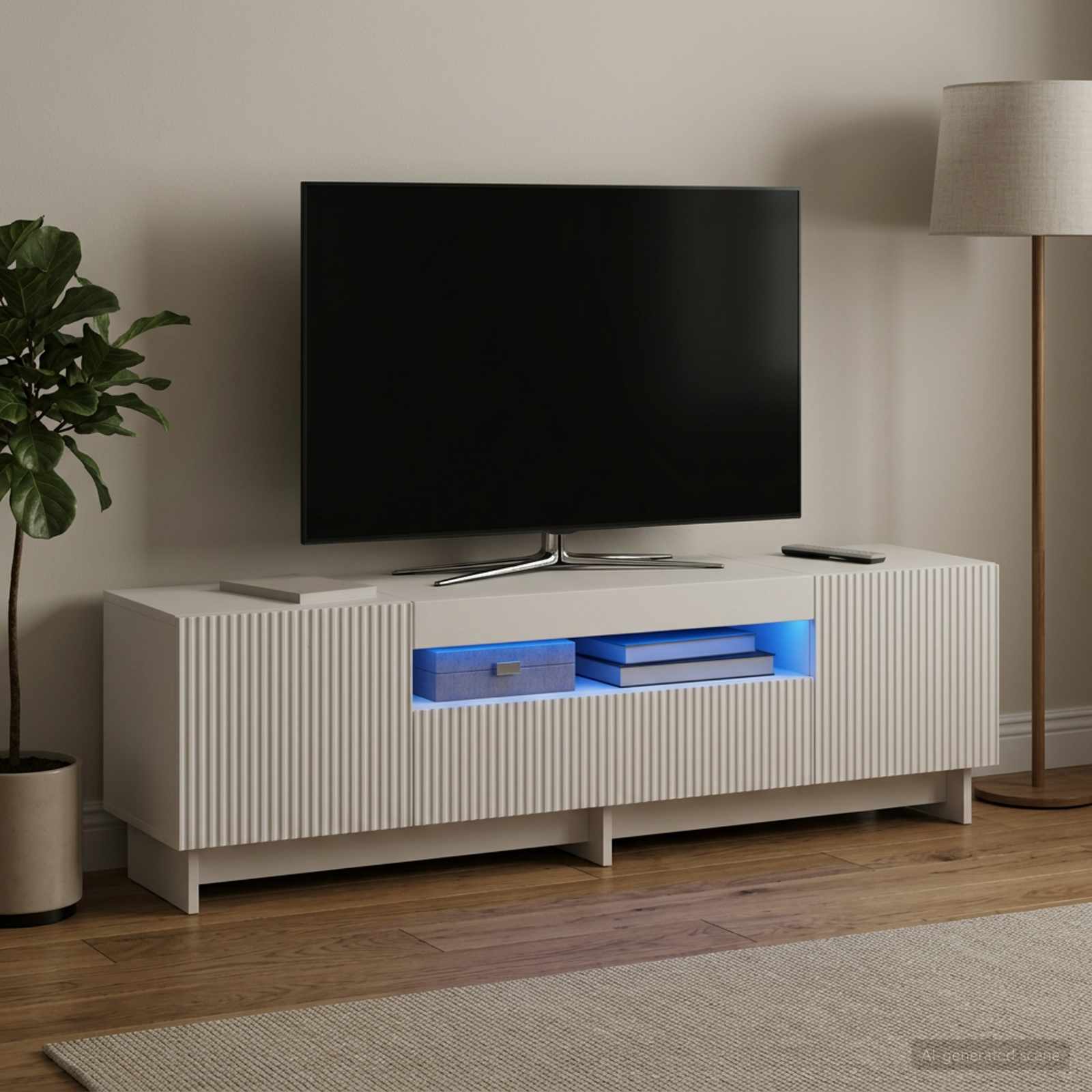 LED TV omarica EDE 153 x 35 x 43 cm Bela Inženirski les