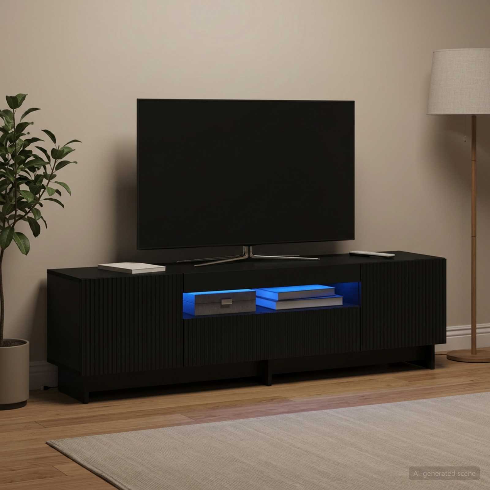 LED TV-kaappi Musta Tekninen puu
