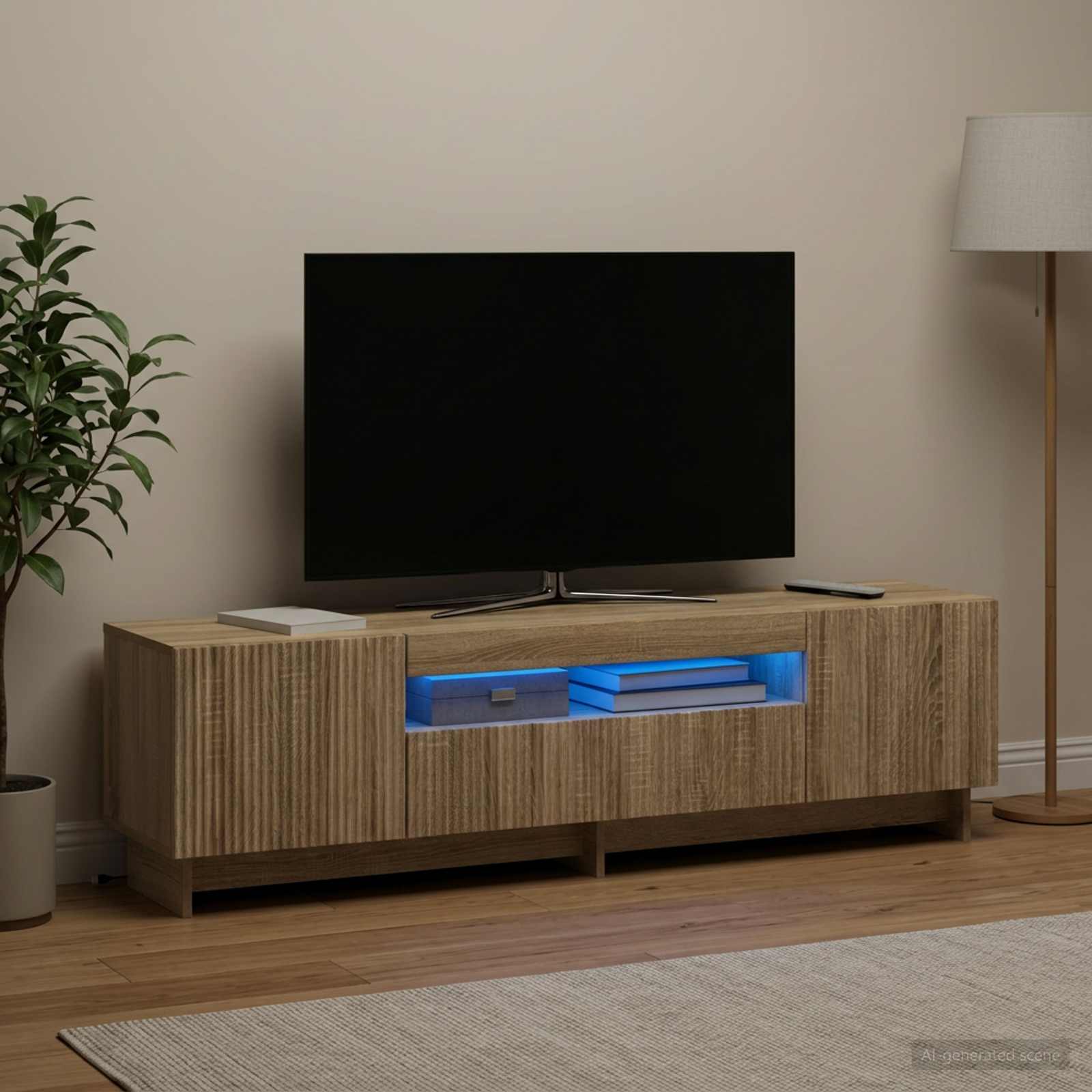 LED TV-kaappi Sonoma-tammi Tekninen puu