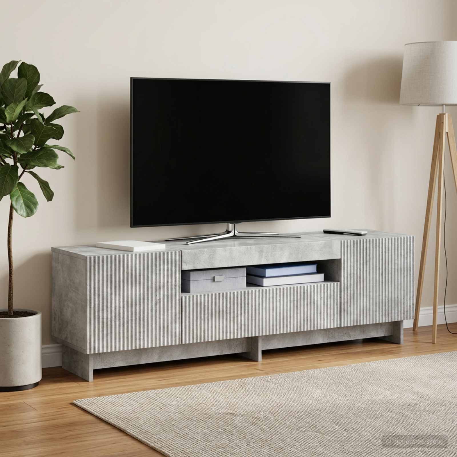 LED TV-kaappi Betoninharmaa Tekninen puu