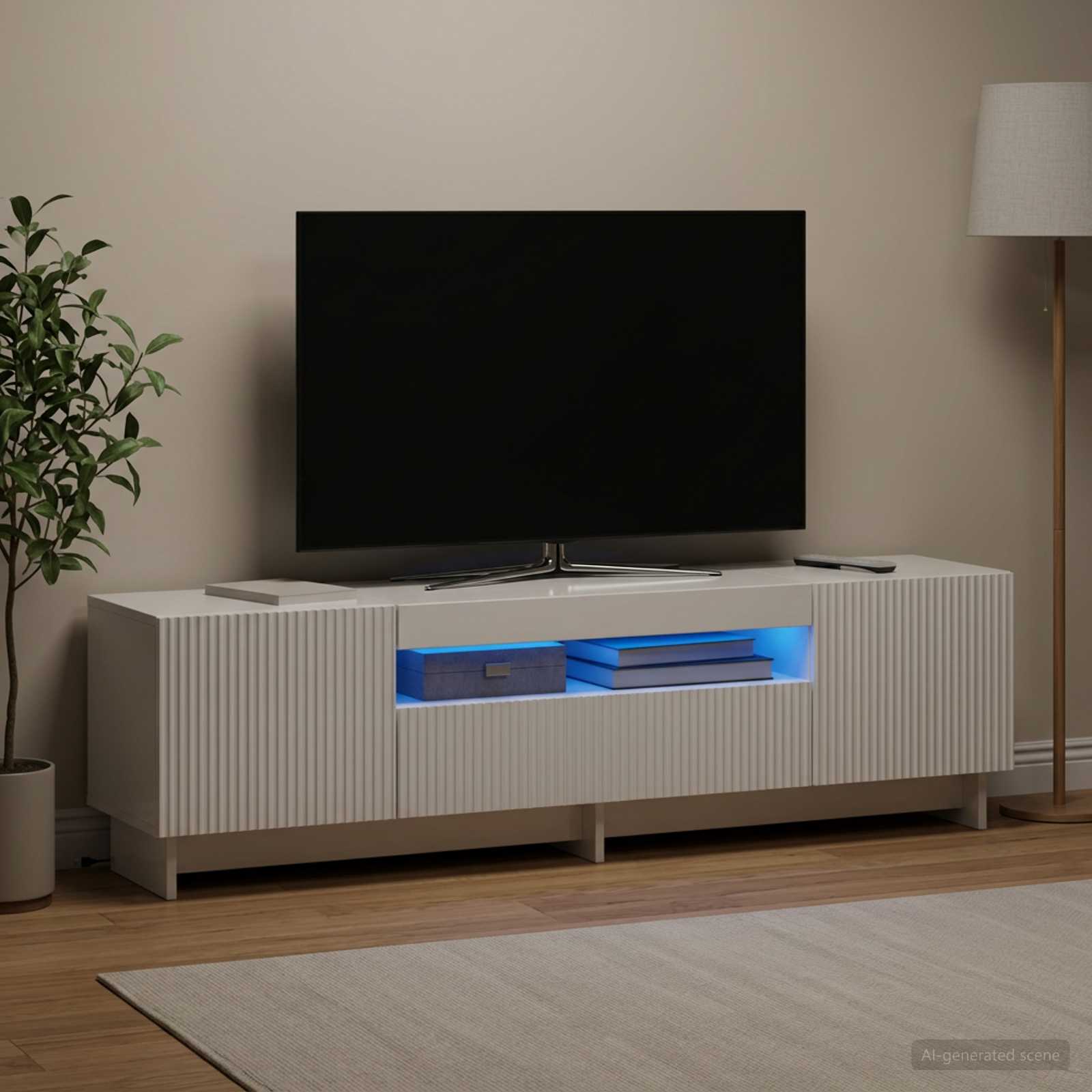 LED TV-kaappi Korkeakiiltoinen valkoinen Tekninen puu