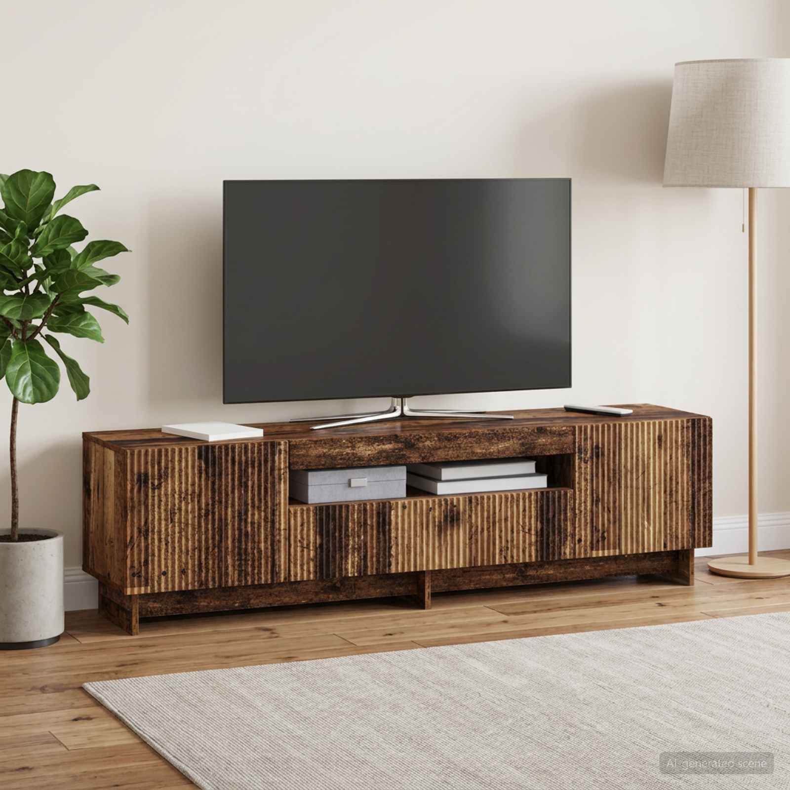 LED TV-kaappi EDE 153 x 35 x 43 cm Vanha puu Tekninen puu - Image 4