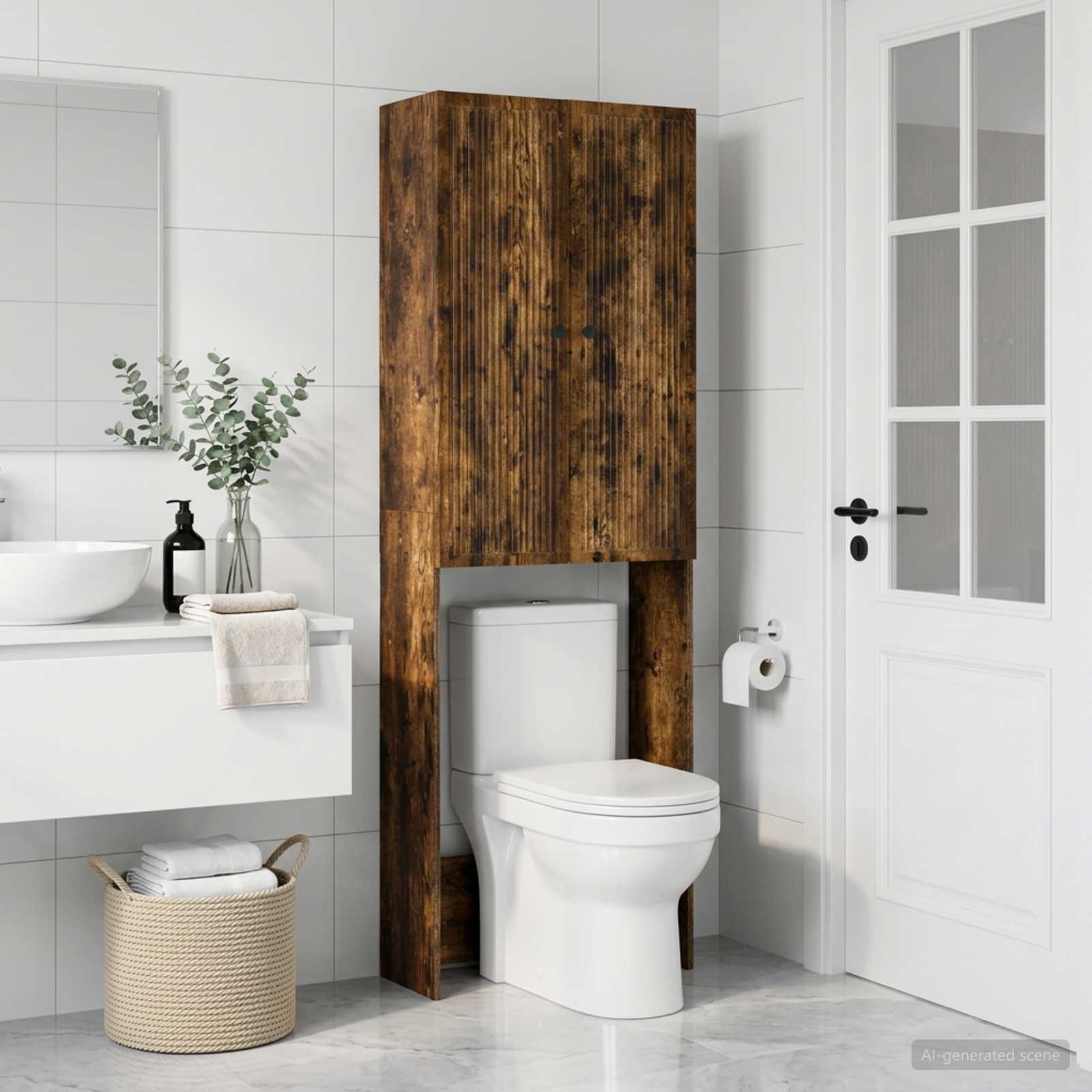 Toiletkast EDE Gerookt eiken 66 x 25,5 x 190 cm Bewerkt hout - Afbeelding 3