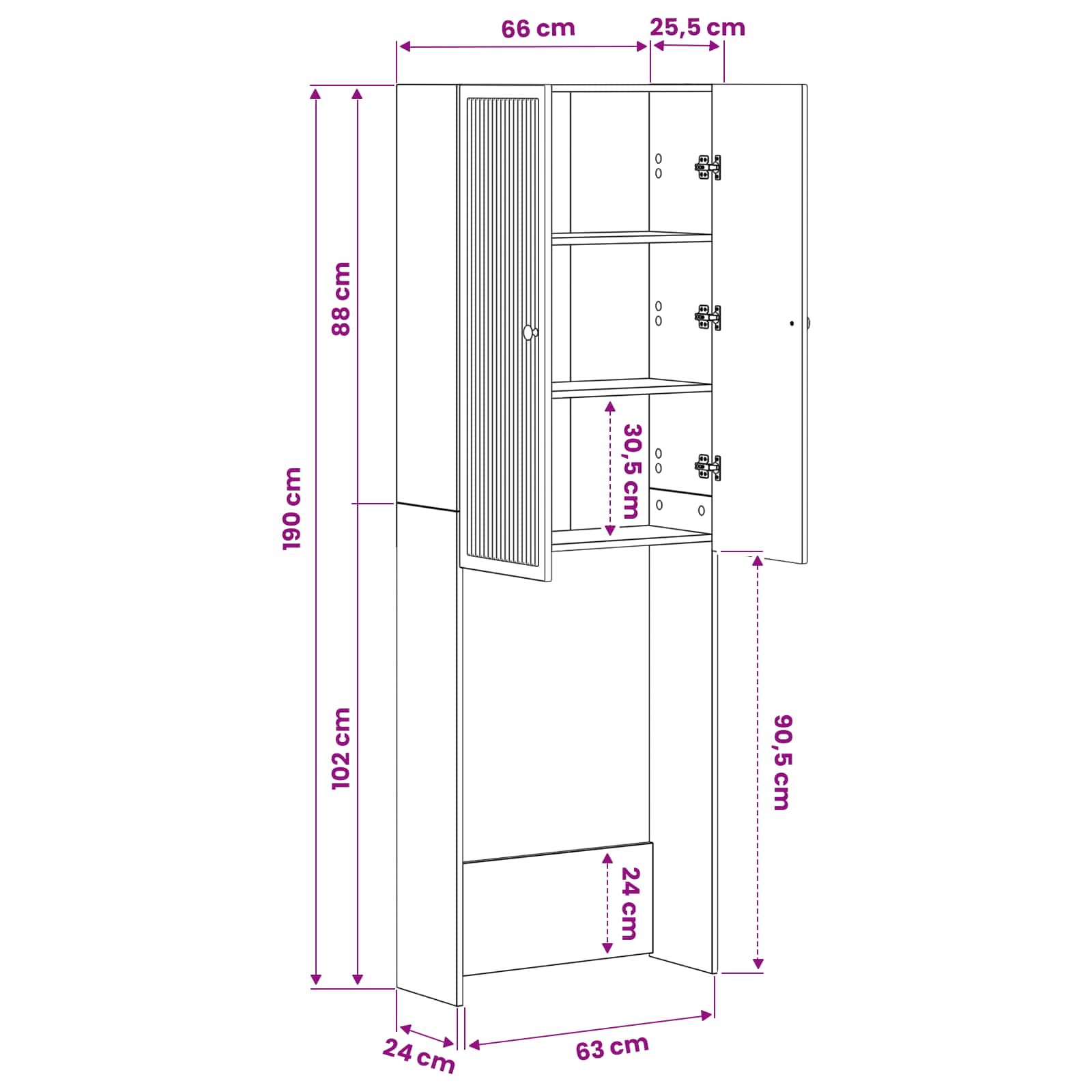 Kabineta za stranišče EDE Star les 66 x 25,5 x 190 cm - slika 7